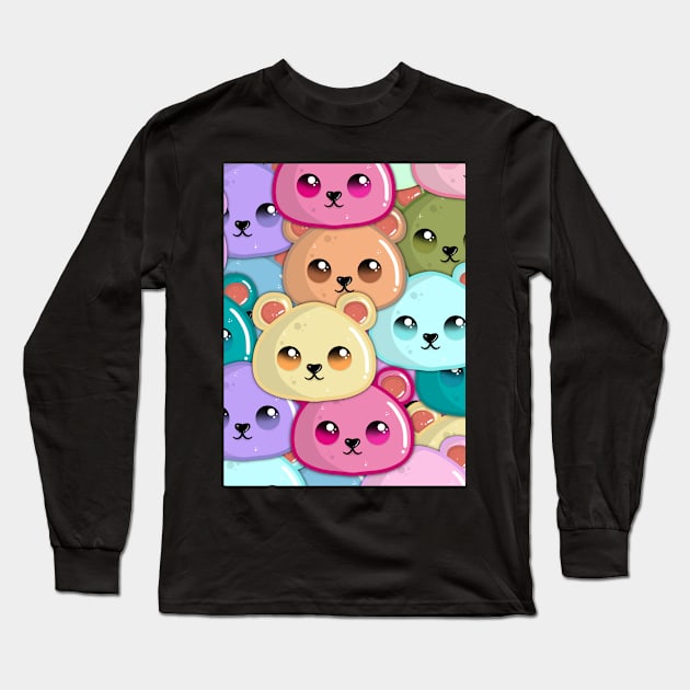 Cute Colored Bears Pattern Long Sleeve T-Shirt by LittleBearBlue